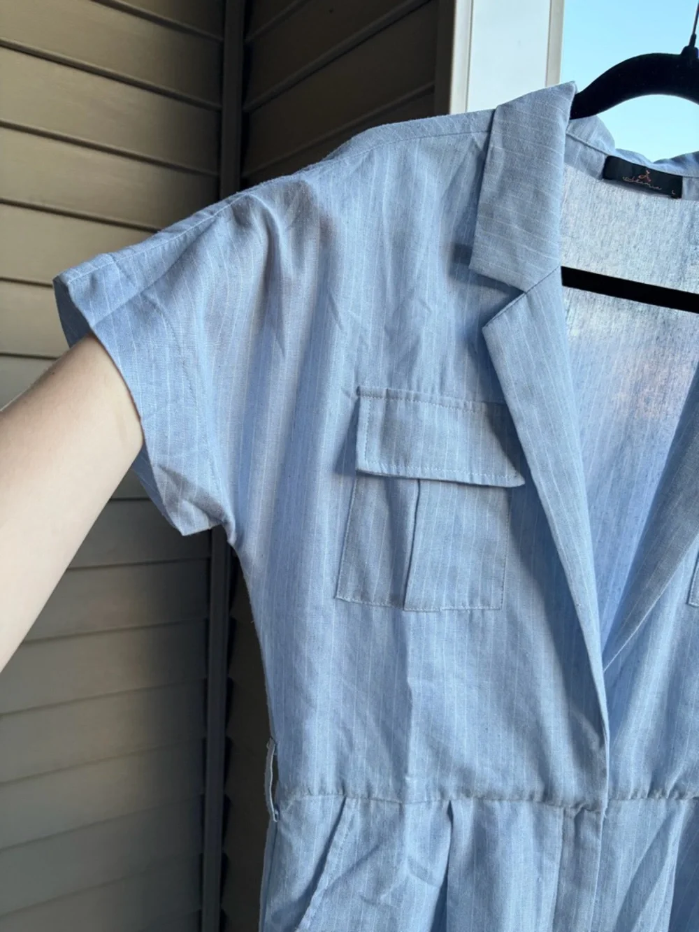 ππ¦Alani Light Blue Linen Blend Jumpsuit NWOT Size L Wide Leg Romper Collared - Picture 13 of 16